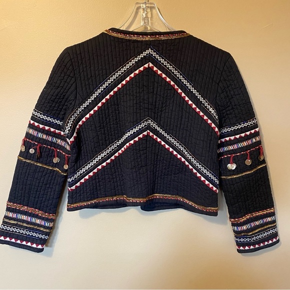 NWT LoveShackFancy Naya Jacket Quilted Embroidered Beaded Black Women's Size 0 - Picture 5 of 11